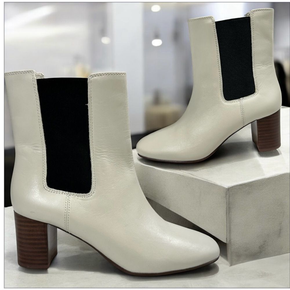J Crew Willa Stacked-heel Ankle Leather Boots Womens Sz 6,5 Off White AQ763